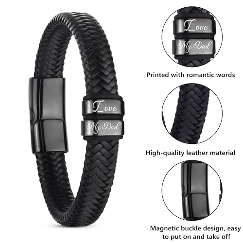Merclix Men's Leather Bracelet Braided Magnetic Clasp Gifts for Him - Image 3