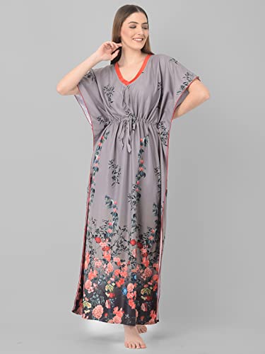 Image of Noty Women's Kaftan Nighty | Digital Print | Sarena Fabric | V Shaped Neck Nightwear | Nightdress for Girl