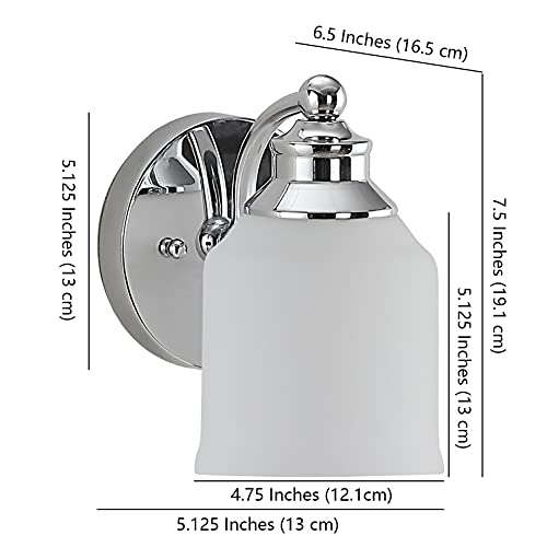 Image of JONATHAN Y 7.5 inch Chrome Modern Farmhouse LED Vanity Light Wall Sconce Fixture, Frosted White Glass Shade, Dimmable Wall Lamp for Bathroom Mirror Kitchen Sink, UL Listed JYL7549A