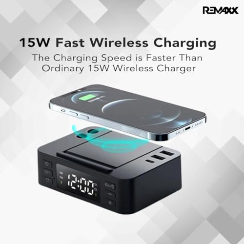 Image of REMAXX Digital Alarm Clock with 15w Wireless Charger and Pen Holder | 2 USB & 1 Type C Output, Mobile Stand, Dual Alarms, 12 /24H Time Mode, Brightness Control