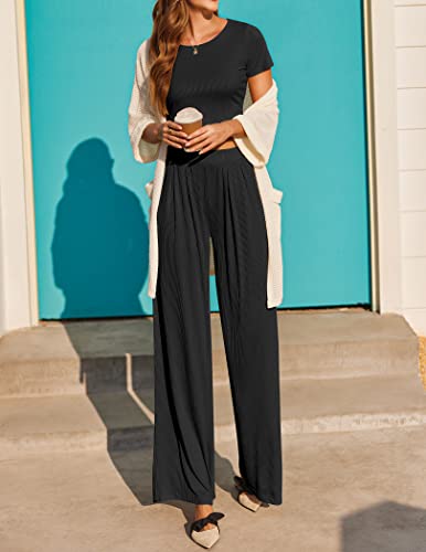 Ekouaer Outfits For Women 2 Piece Sets Round Neck Lounge Set Soft Pajama Set Casual Tracksuit Sweatsuit,Black,Xl #TOP3