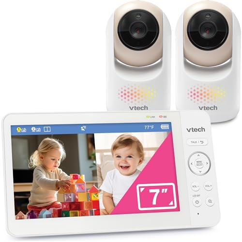 Image of VTech Baby Monitor No WiFi, 2 Cameras, 7 inch Split IPS Screen, 5000mAh 12Hr Battery, 360 Pan Tilt Zoom, Night Vision, Night Light | Advanced Max Twin Tan
