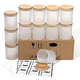 Aminigram 12 Pack, 12 OZ Frosted Candle Jars with Bamboo Lids, Empty Matte White Glass Candle Jars f