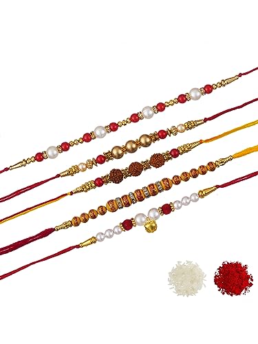 Image of eCraftIndia Golden Red Religious Shrinathji Rakhi for Brother | Raksha Bandhan Rakhi for Bhai Bhaiya