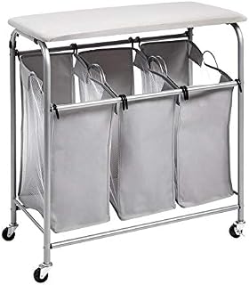 Amazon Basics 3-Bag Laundry Sorter with Tabletop Ironing Board (Grey)