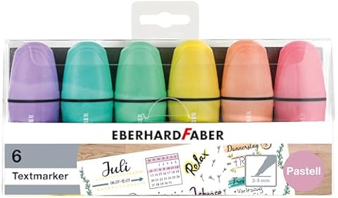 Eberhard Faber 551403 - Mini zakreślacz pastelowy z końcówką klinową, 6 markerów w etui