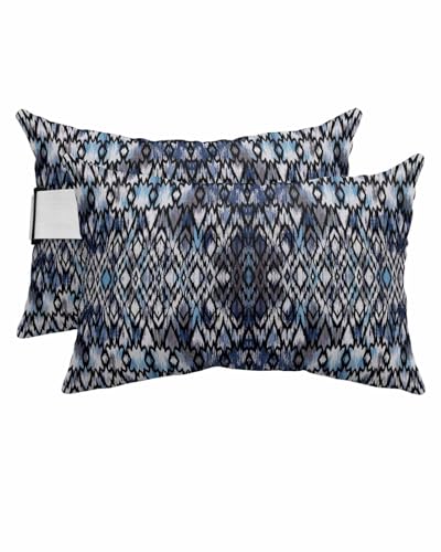 Outdoor Pillows Covers with Inserts Boho Circle Blue Abstract Geometric Lines Texture Waterproof Pillow with Adjustable Strap Throw Pillows for Patio Furniture Pool Lounge Chair, 11x16 Inch, 2PCS