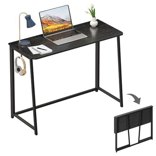 WOHOMO Kleiner Schreibtisch Klappbar 100 cm, Klappschreibtisch für Kleine Räume, Faltbarer Tisch Platzsparender Büro Computertisch, Schwarz