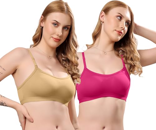 Image of London Hills Women's Cotton Sports Bra for Women Solid Bra Wireless & Non Padded Full Coverage Soft Hold Straps Super Combed Cotton Elastane Stretch Full Coverage Slip-On Active Bra