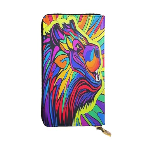 Colorful Lion Premium Leather Wallet with Metal Zipper, Multiple Card Slots Cash Pockets, ideal Gift for Her or Him