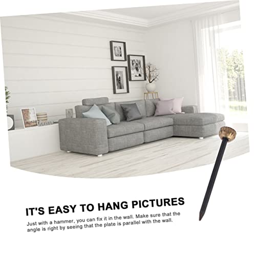 Image of Vaguelly 60pcs Copper Head Nail Picture Hangers Picture Hanging Nails Hanging Picture Hook Pin Hanging Photo Hook Pin Frame Nails Picture Hanging Hardware Copper Head Iron Nail Black