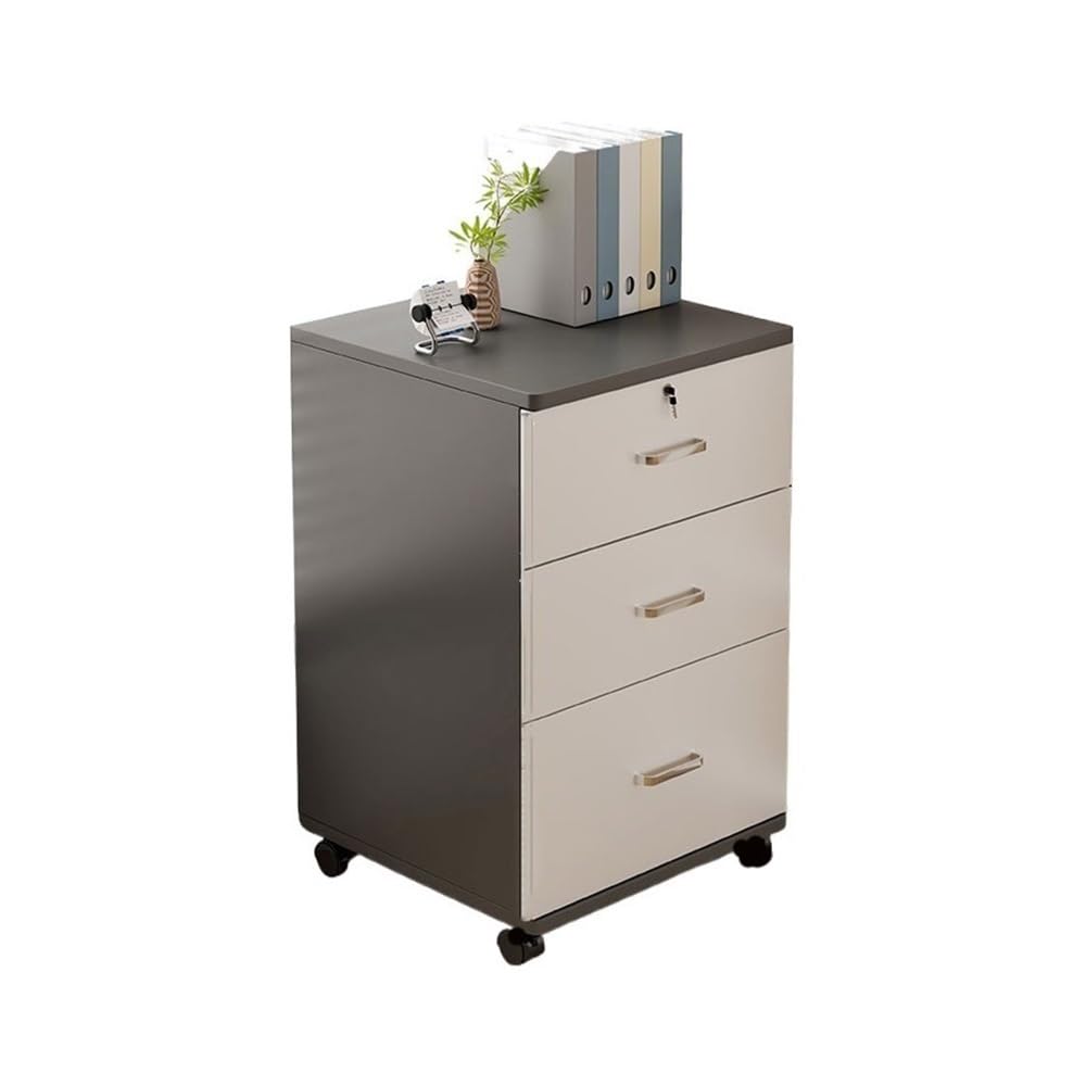 Aioneer File Cabinet Wooden Thickened Under-Desk Filing Cabinet Movable Office Simple Lockable Storage Cabinet Bedroom Bedside Cabinet Filing Cabinet-Black