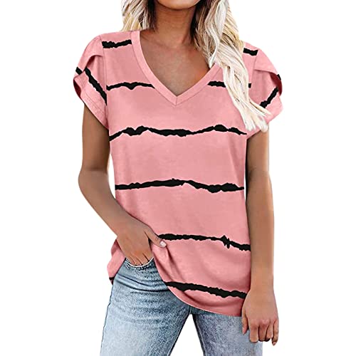 ORT Blusa túnica moderna com estampa de girassol casual manga curta gola redonda, rosa, XG