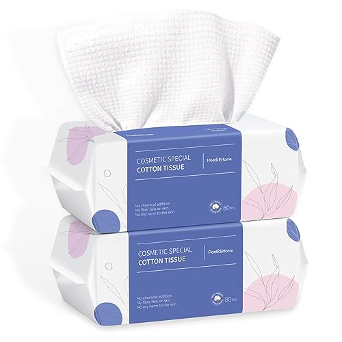 PoeticEHome Toalla facial desechable – Toallitas secas de limpieza facial de tejido de algodón extra gruesas – Paños biodegradables para quitar maquillaje y limpieza de superficies, paquete de 2