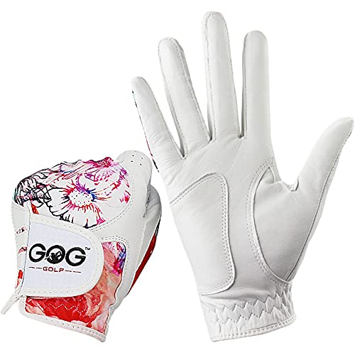 Aghami Paquete 1 par Guantes de Golf Mujeres de Izquierda y Derecha Cuero Genuino Lycra Lycra Antideslizante Tela Colorida Transpirable Soft Sports Gloves (Size : 19 Medium)