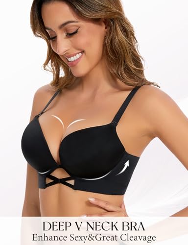 Image of Upushall Push Up Padded Bras for Women Add 2 Cups Plunge T Shirt Everyday Bra Seamless Underwire Support