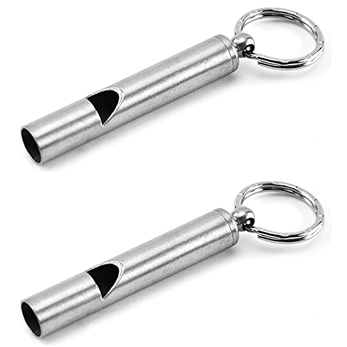 2PCS Mini Stainless Steel Survival Whistle Perfect for Camping, Hiking and Boating Loud Emergency Whistle with Far Distance Rang for Sporting Events and Call Your Dog，Keychain Included