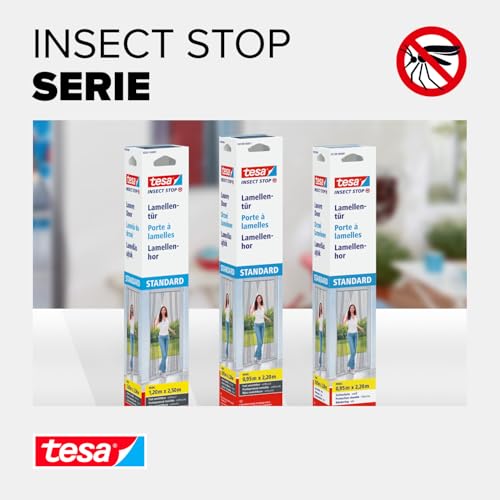 tesa Insect Stop Lamellentür STANDARD Fliegenvorhang - 4-teiliger Insektenschutz Vorhang - Moskitonetz für Türen - ohne Bohren, mit Klettverschluss - 95 x 220 cm - anthrazit