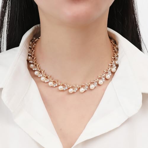 la luen Pearl Bride Wedding Jewelry Set Faux Pearls Crystal Rhinestone Necklace Earrings Bracelet Sets for Women Bridesmaid(3 PCS)3