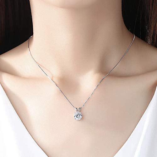 Uttmo Dainty Cubic Zirconia Solitaire Necklaces Stud Earrings For Women, Hypoallergenic White Gold Plated Jewelry Set 2 Carat Cz Pendant Necklace Earring Sets Wedding Prom Jewelry For Bride #TOP4