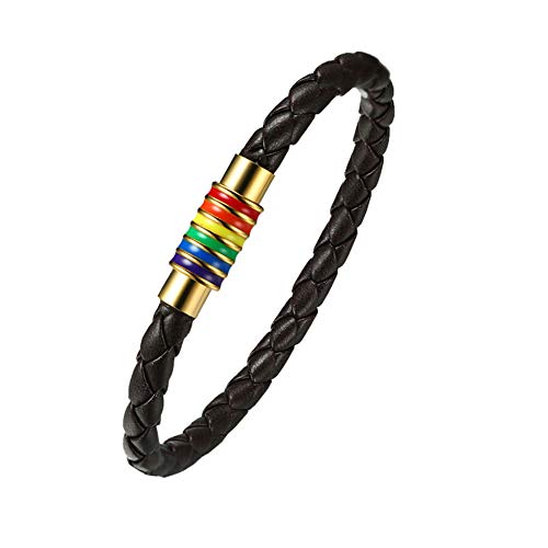 Image of Leather Braided LGBT Rainbow Bangle Bracelet - Gay & Lesbian Pride
