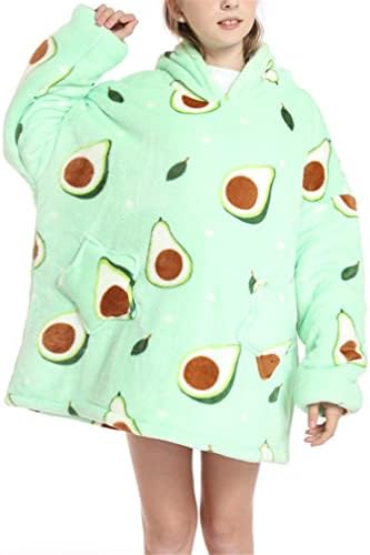 Imbry Girls Flannel Fleece Wearable Blanket Hoodie Oversized Kids Cotton Hooded Sweatshirt with Pocket Warm Jumper