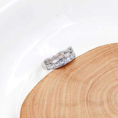 Uloveido Rose Gold & Platinum Plated Princess Cut Cubic Zirconia Eternity Ring, Infinity Wedding Band Engagement Rings Y9374