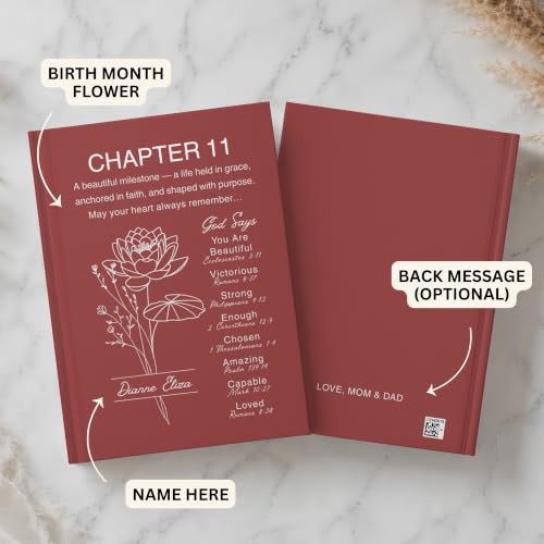 Personalized 11th Birthday Journal, Christian Faith Gift, Custom Name Birth Flower Notebook, Hardcover Floral Diary, Birthday Keepsake for Daughter, Granddaughter, Niece - VERSE11_10 - Image 3