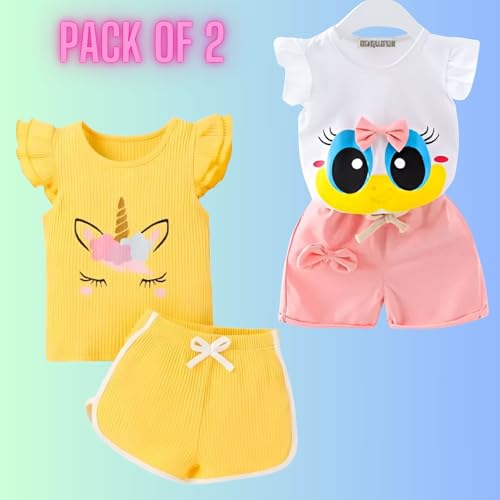 Image of 4YOU DRESSES Beautiful Cotton Blend Fabric Top and Shorts For Girls(Pack Of 2)