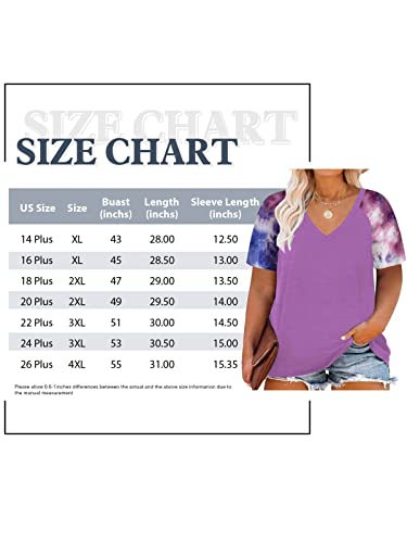 Alloegt Womens Plus Size Tops 3X Summer Cute Raglan T Shirts Loose Fit Tie Dye Tee 24W #TOP4