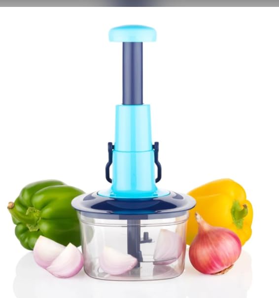 manual vegetable chopper, hand press food cutter, blue, for onion garlic capsicum
