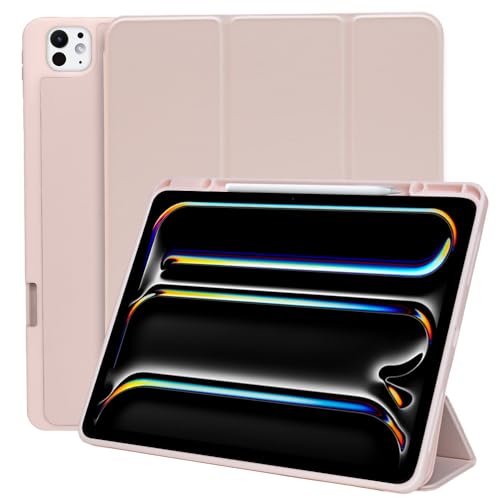 MS factory iPad Pro 13インチ M5 M4 (2025/2024) 用 ケース ペン収納 耐衝撃 ソフトTPU カバー Pro 13 スタンド オートスリープ ピンクサンド IPDP13m4-S-HDR-PK