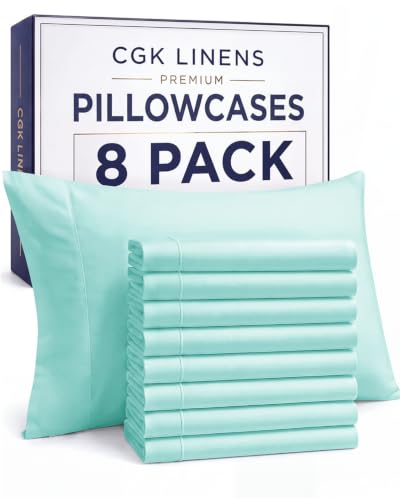 Standard Pillow Cases - 8 Pack Pillowcase Covers - 20" x 26" (Spa Blue)