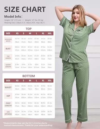 Image of NAP BOUND 100% Cotton Women's Pajama Sets Short Sleeve Button Down Soft Pjs 2 Piece Lounge Set with Pocket Nightwear XS-XXL