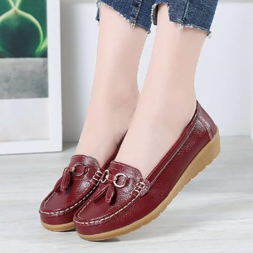 Image of Women's Genuine Leather Platform Loafers Classic Casual Comfort Slip-On Shoes Soft Sole Dress Shoes
