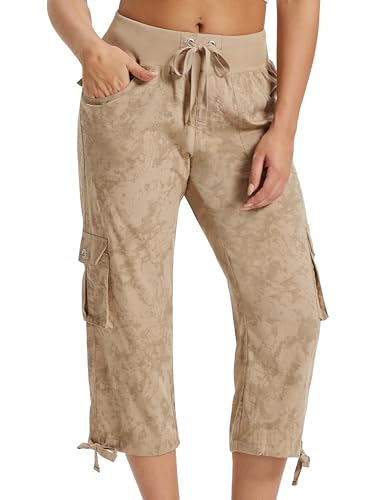 Image of MoFiz Womens Capris with Pockets Loose Fit Casual Capri Pants Dressy Lightweight Ladies Baggy Cargo Pants for Hiking