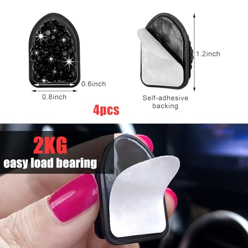 image for Yourkar 4PCS Bling Car Mini Hooks, Multifunctional Adhesive Small Auto