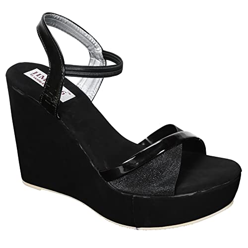 Image of YASHU ENTERPRISES Women Glitter Wedge Heel Sandal (Article Number 024 Black)