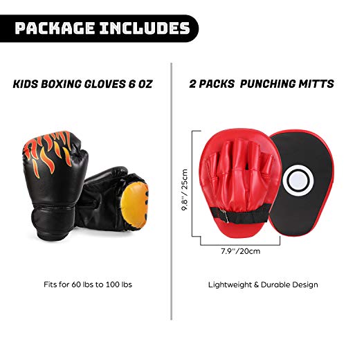 image for Odoland 2-in-1 Boxing Gloves and Punching Mitts Set for Kids, Boxing M