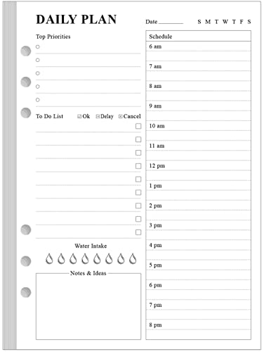 6-Hole Punched To Do List Insert - Undated Daily Planner Refill for A5 Binder 100 Sheets/200 Pages Planner and Lined Refill 100 gsm White Paper 5.8 x 8.3