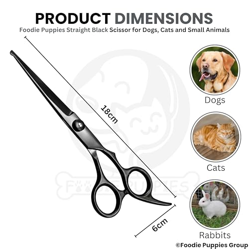Image of Foodie Puppies Professional Straight (Black) Dog Grooming Scissors - Stainless Steel Pet Hair Cutting Shears with Finger Rest & Ergonomic Grip for Dogs & Cats, Precision Trimming Home Use Kit