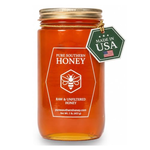 100% Authentic, USA - Made Raw Unfiltered Honey, Made by Pure Southern Honey [ 1 lb] - Unheated -...