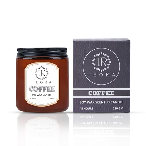 Image of Teora By Bindian Luxury Soy Wax Scented Candles in Amber Glass Jars | 220g Each | 45H Long Burn Time | Natural Smokeless Wax for Home Decor, Spa & Aromatherapy (Coffee)