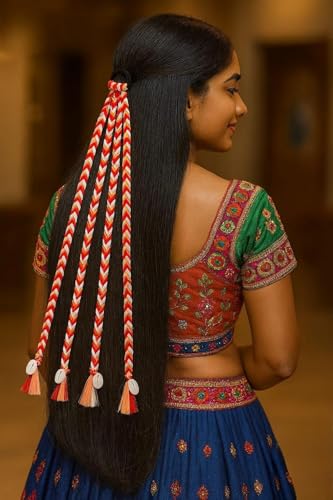 Image of Navratri Hair Braids with Rubber Bands for Girls & Women | Rainbow Hair Extension | Stylish Boho Chic Braids Accessory for Festive, Party & Everyday Look | Easy to Wear & Reusable (Single Kodi)