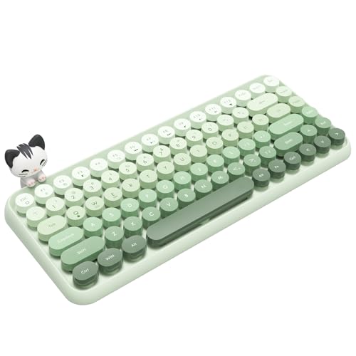 FELiCON Ajazz 308i Kabellose Retro Tastatur, Bluetooth Silent Cute Computer Tastatur mit Runder Punk Tastenkappe, Matte Textur Kompakte 84 Keys, QWERTY, Typewriter Design für PC, Laptop, Mac - Grün
