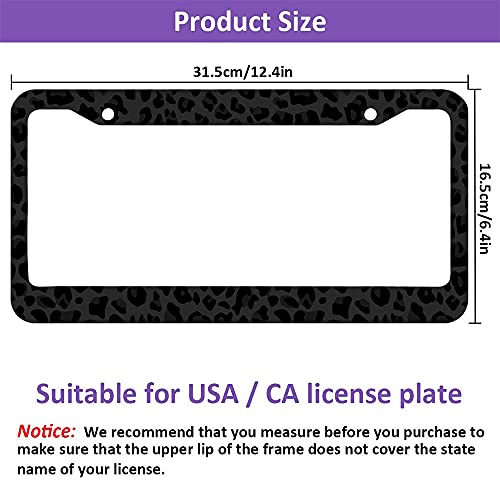 Beabes Black Animal Print License Plate Frame Leopard License Plate Holder Giraffe Cheetah Pattern Car Tag Frame License Plate Cover Car Accessories 2 Holes Novelty Auto Car Tag Vanity Gift #TOP6