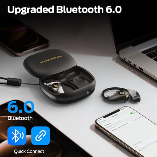 Image of Monster Open Ear AC510 Earbuds, Bluetooth6.0 Wireless Earbuds, Stereo Sound Ear Buds with AI Intelligent Noise Reduction, Type-C Charging, Touch Control, 30H Playback, IPX6 Waterproof Earphones(Black)