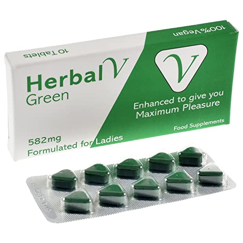 Herbal V Green Libido Booster for Women - Powerful Fast Acting Female Enhancing Pills - High Potency of Maca Root, Ginseng Rhodiola Rose & Ginko Biloba - Vegan Friendly Ingredients - 10 Tablets