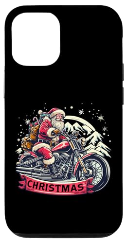 Custodia per iPhone 15 Biker Santa Motorcycle Fan Merry Christmas Xmas Biking Men