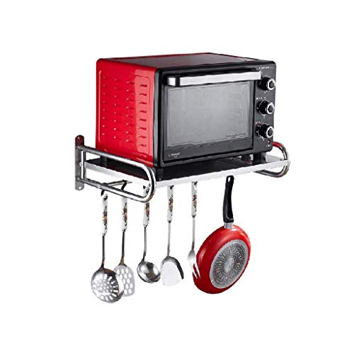 Estante de acero inoxidable de 2 niveles, organizador de pared robusto de 58 cm con ganchos